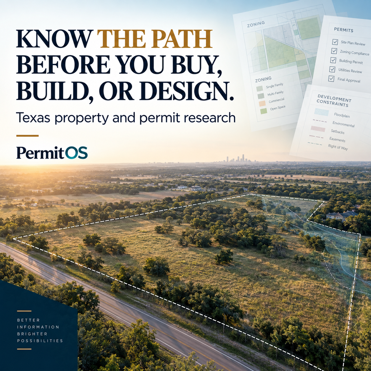 Texas development parcel with PermitOS research overlays